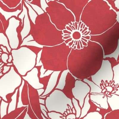 Medium Vintage floral - Christmas Pink and Natural White - glam retro flowers - floral wallpaper - bold two color multidirectional fabric texture - classic bedding flowers Christmas floral