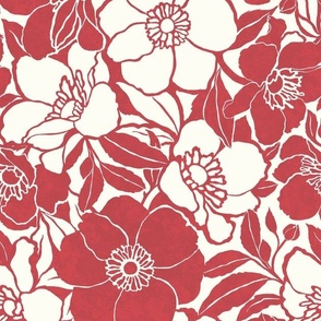 Medium Vintage floral - Christmas Pink and Natural White - glam retro flowers - floral wallpaper - bold two color multidirectional fabric texture - classic bedding flowers Christmas floral