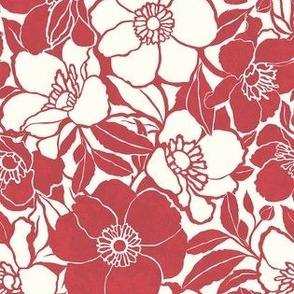 Small Vintage floral - Christmas Pink and Natural White - glam retro flowers - floral wallpaper - bold two color multidirectional fabric texture - classic bedding flowers Christmas floral