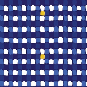 Modern Painted Yellow Checker Plaid in Yellow White and Blue