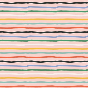 (S) - organic, bright, multicolored hand drawn organic horizontal stripes on pastel pink