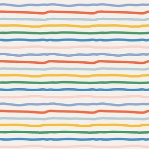 (S) - organic, bright, multi-colored hand drawn organic happy horizontal stripes on off white