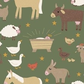 Stable Animals Nativity,  Olive Green