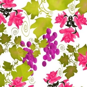 retro pattern with roses and grapes sixties 