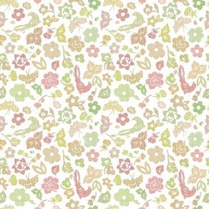 Floral Doodles - Multi-coloured, Pink & Green, Small Scale