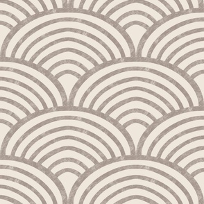 Japanese Seigaiha Ocean Waves, Hand Drawn in Beige and Taupe, Large