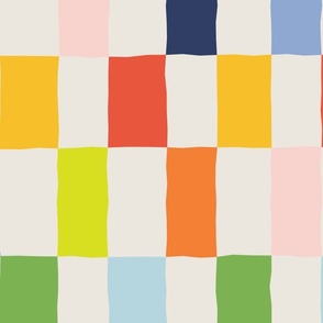 (L) pretty wonky rainbow checker board, check print, modern bright colors