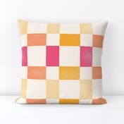 [L] Playful Retro Checkerboard - Fun stamped rectangles in pink, orange and yellow