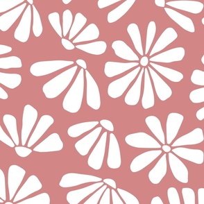 simple vintage boho daisies - pink - xlarge