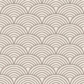 Japanese Seigaiha Ocean Waves, Hand Drawn in Beige and Taupe, Medium