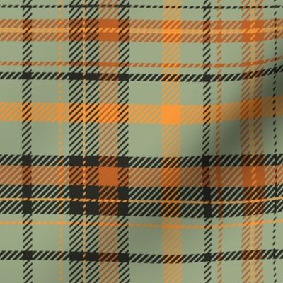 Madras plaid in laurel green black burnt orange and saffron orange