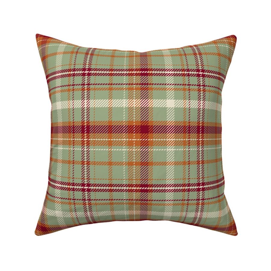 (M) Preppy Autumn Cabincore Timeless Tartan Plaid in sage green and red