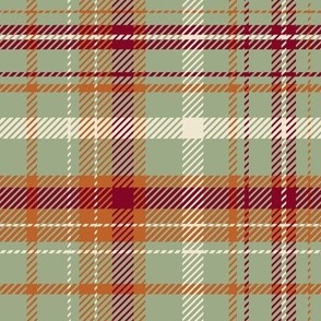 Christmas plaid in laurel green, cranberry red, white and burnt orange