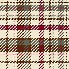 Christmas plaid in cranberry red, white, dark brown and laurel green