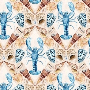 Blue Lobster Damask - Small