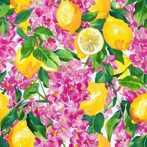 Lemons and bougainvillea flowers 