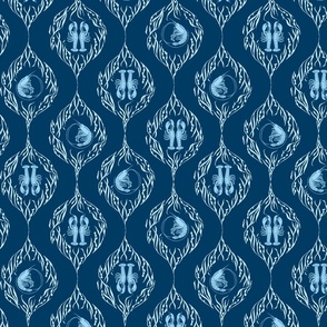 Seaweed Tails Ogee Sky Blue on Navy small