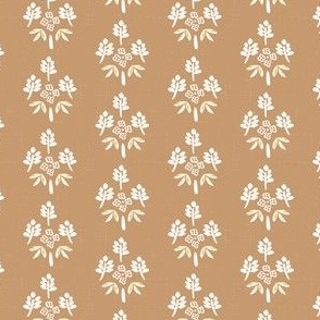 Ochre Brown Block Print Floral - Minimal - Tan