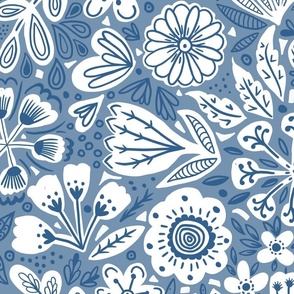 Zara Boho Dusky Blue Floral Wallpper Scale