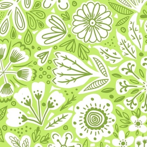 Zara Boho Lime Green Floral Wallpaper Scale