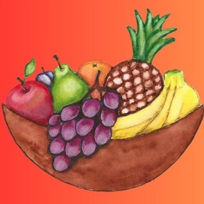 Tropical bowl of fruit on ombre background