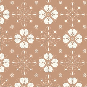 Geometric Christmas snow flake mandala - white on caramel taupe brown background