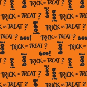 Spooky Halloween Lettering "Trick or Treat?" and "Boo!": Handwritten Black and Orange Blender