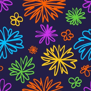 Hand Drawn Neon Flower on dark