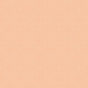 Painted burlap grid off white on peach fuzz wonky windowpane plaid | small