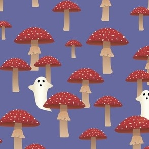 Poisonous Mushroom Garden with Ghosts on Purple Large Scale