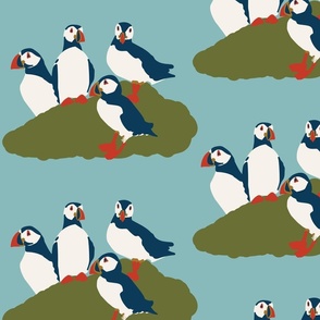 693-Artic Puffins-Sea Blue-Large