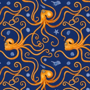 Octopus And Shells Pattern Orange