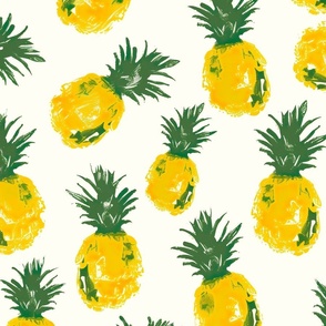 Tropical Pineapple Print On White Background - Yellow And Green
