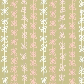 Whimsical Hand-Drawn Bows in Pink and White on Muted Green | Vintage Delicate Pattern