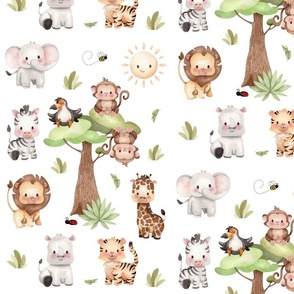 Safari Animals Baby Nursery Kids Fabric Wallpaper