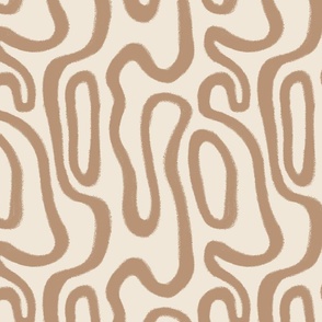 SMALL ABSTRACT CURVED WAVY LINES NEUTRAL LIGHT BROWN AND WHITE BEIGE