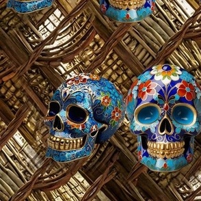 Sugar Skulls On Spooky  Wall , halloween 