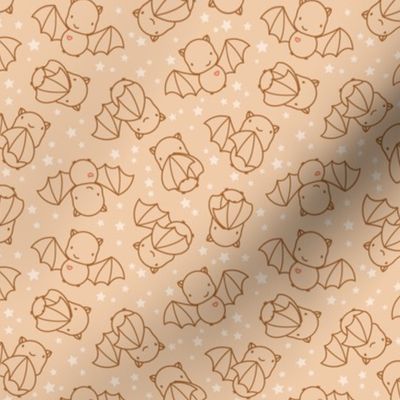 Small - Cute brown line art bats and stars on light peach