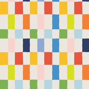 (M) pretty wonky rainbow checker board, check print, modern bright colors, abstract modern geometric print