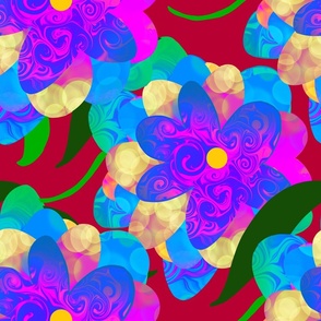 HAND DRAWN COLORFUL FLOWER RED BACKGROUND