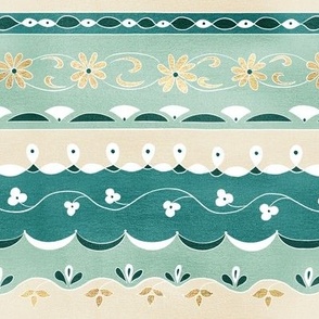 Vintage Deco Vines - Gold & Teal (Small)