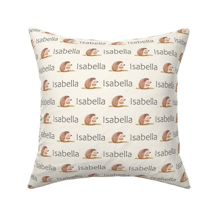 ISABELLA Name with cute hedgehog, customname print in soft brown and cream