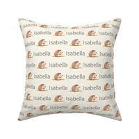 ISABELLA Name with cute hedgehog, customname print in soft brown and cream