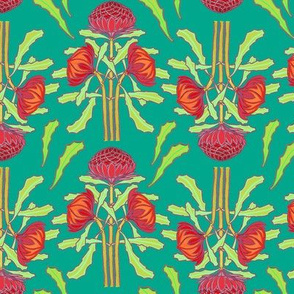 Spring waratahs on emerald green (Art Nouveau) by Su_G_©SuSchaefer