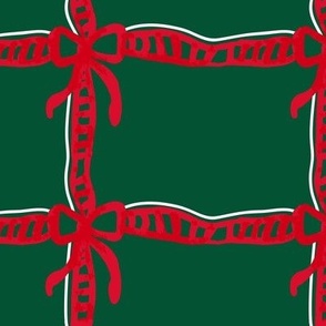 Holiday Red Ribbons and Bows on Green