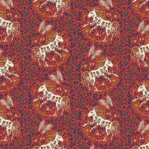 Dreamy unicorn medieval tapestry red (SMALL)