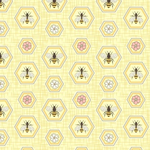 Bees and Flowers in Hexagons - Large Scale