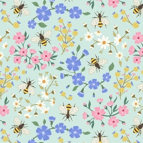 Bees and Colorful Flowers - Large Scale