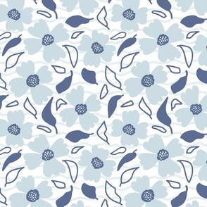 M // Loose Florals - Benjamin Moore - Blue Nova 825 - 1674 Polar Sky + White
