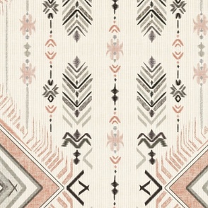 Peach and grey rhombus Ikat Jumbo - hand drawn bohemian geometric - boho shapes with linen texture